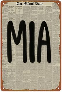 Miami, Newspaper Print Metal Tin Sign Wall Decor Funny Vintage Tin Sign Poster For Cafe Bar Restaurant Supermarket Shop 8 x 12 Inches