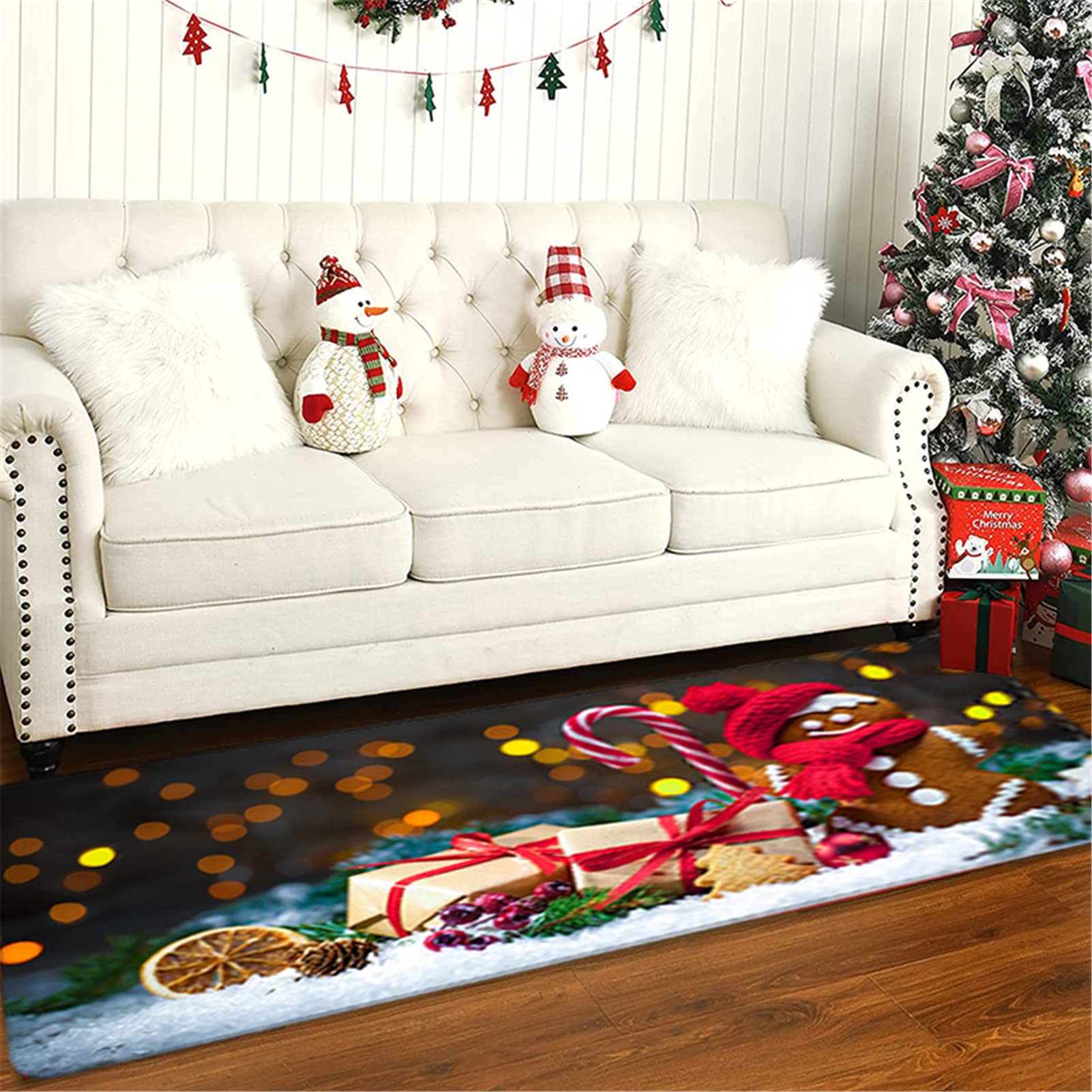 Tappeto Natalizio 3D, Tappeto Scendiletto Camera da Letto Lavabile Tappeto Lungo Natalizio Cucina Tappeto Passatoia Corridoio Morbido Tappeto Ingresso Interno Moderno per Soggiorno,50x160cm
