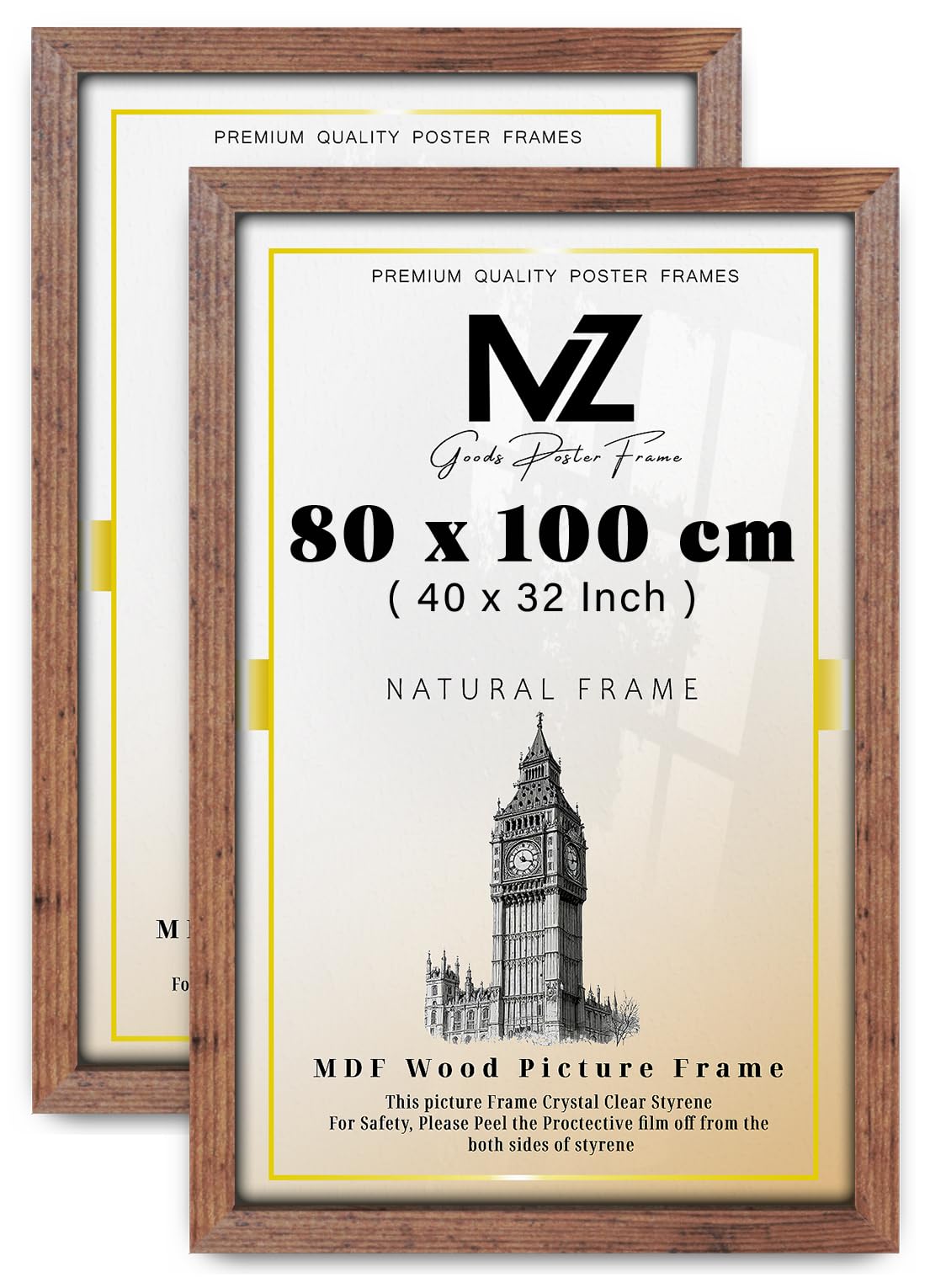 Mz Goods Rustic Pack Of 2 Mdf Picture Frame (80 X 100 Cm) 100 For Calligraphy Art, Diplomas & Portraits, Elegant Mdf Build, Secure Hanging Hooks For Display [ ]
