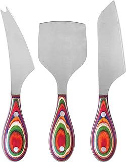 Totally Bamboo Baltique Marrakesh Collection 3-Piece Cheese Knife Set, Stainless Steel Cheese Knives with Colorful Wooden Handles for Charcuterie Boards