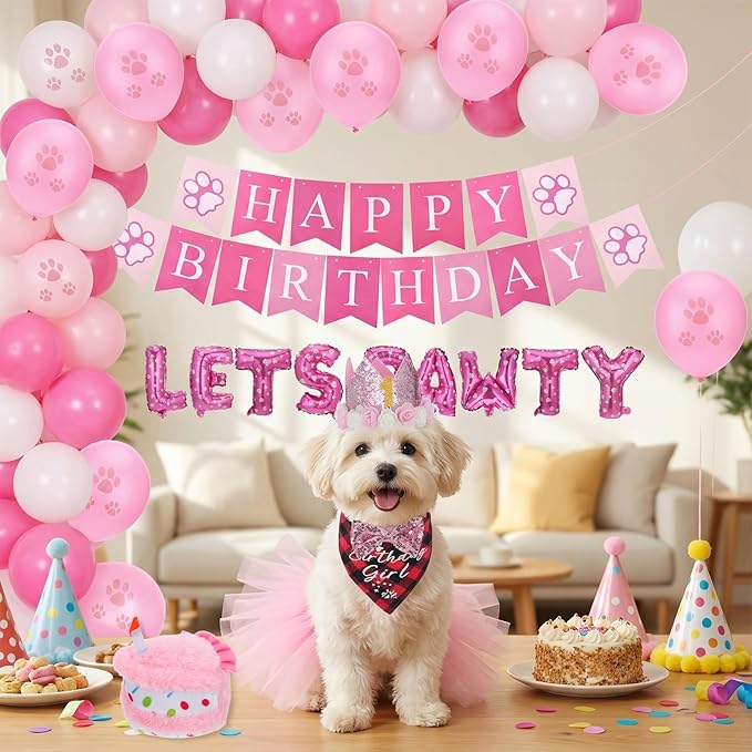 Decoraciones de Cumpleaños para Perros Pequeños, Kit Rosa miniatura 4