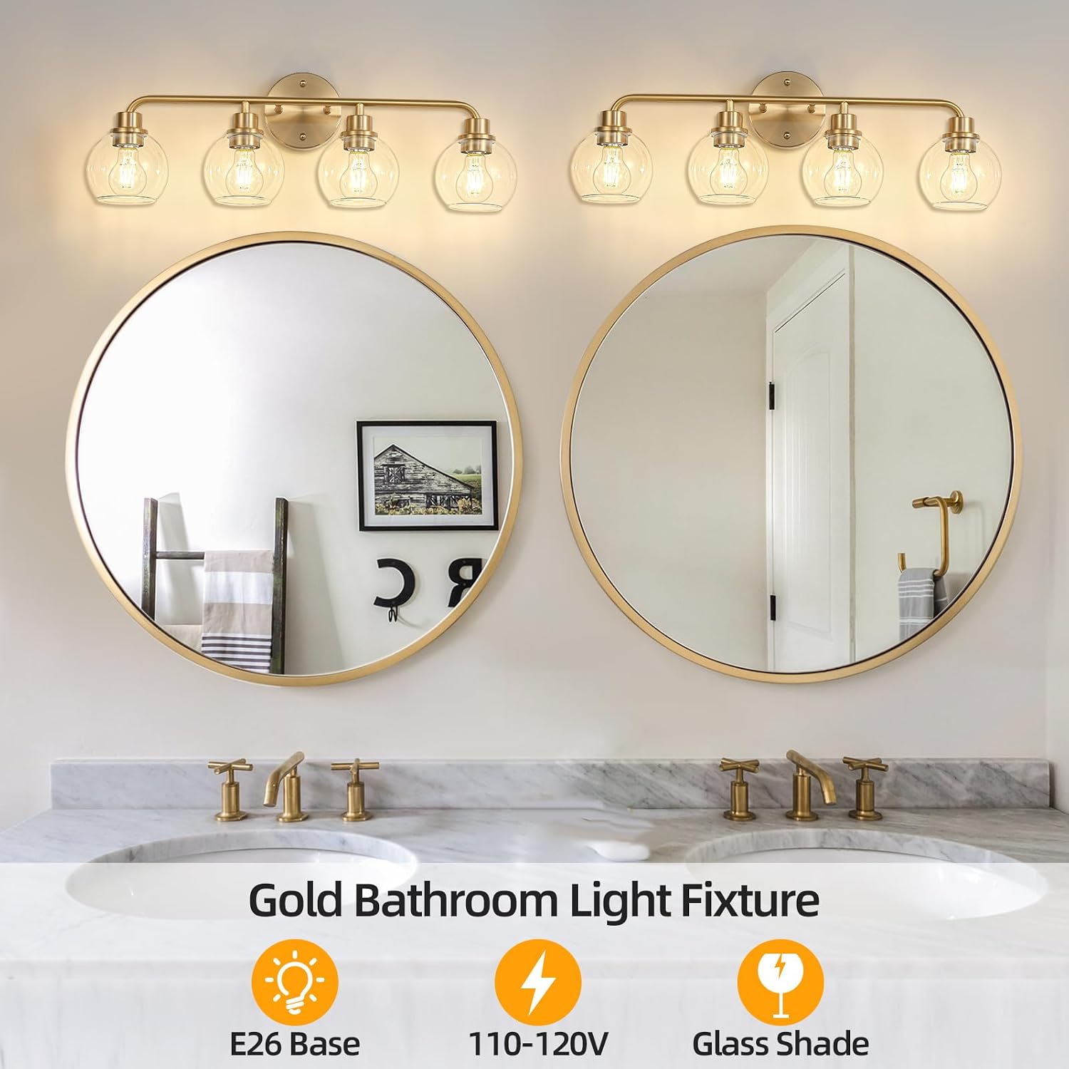 Bathroom Light Fixtures Gold Vanity Light 4 Light Brushed Brass image 2