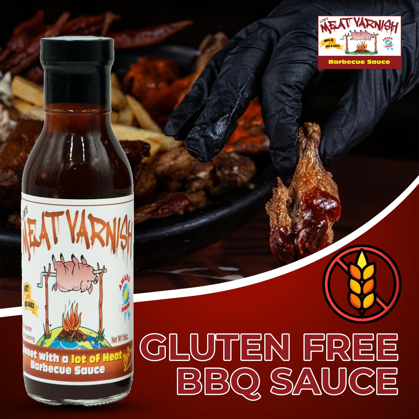 Lem’s Meat Varnish Sweet Hot BBQ Sauce – Gluten Free, Award Winning Barbecue Sauce for Ribs, Chicken, Pork and More. Perfect for Grilling and Smoking - 12 oz Bottle (Hot 2 Pack)