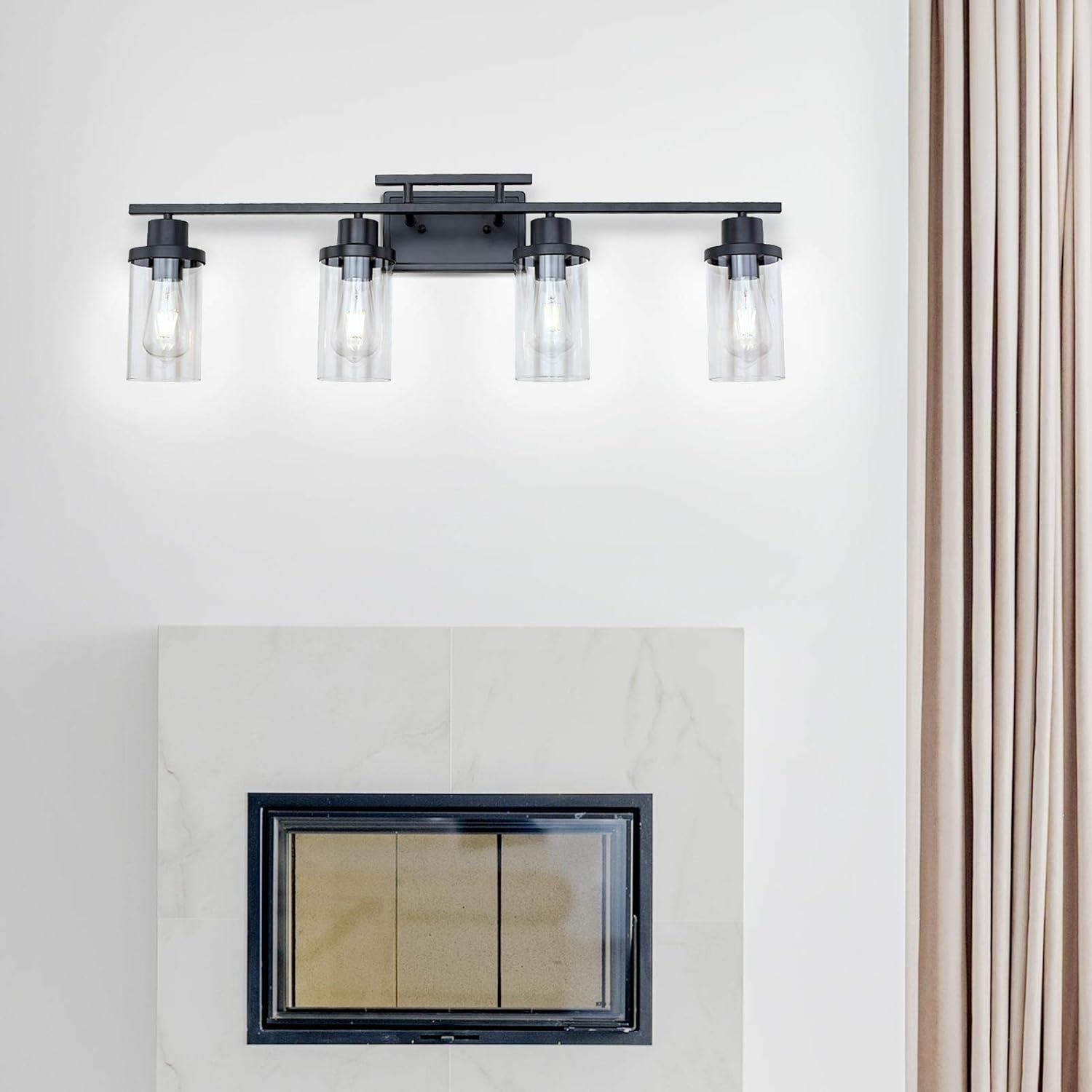 Super Cheap 🛒 LUXEMI Bathroom Light with Clear Glass Shade, 4 Light Black Vintage Wall Sconce, Industrial Vanity Lights for Farmhouse, Mirror Lights for Bedroom Living Room, Bathroom Lighting Fixtures Over Mirror