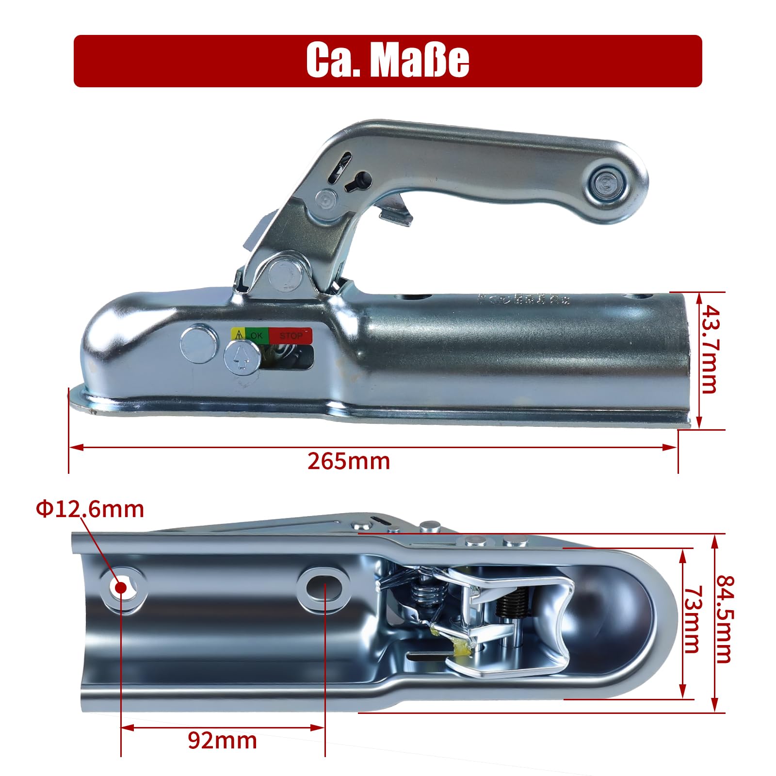 Universal Anhängerkupplung 60mm Kugelkupplung rund 800kg,Zugkugelkupplung 50mm Kugelkopf für PKW, Anhänger, Bootstrailer und Freizeitanhänger
