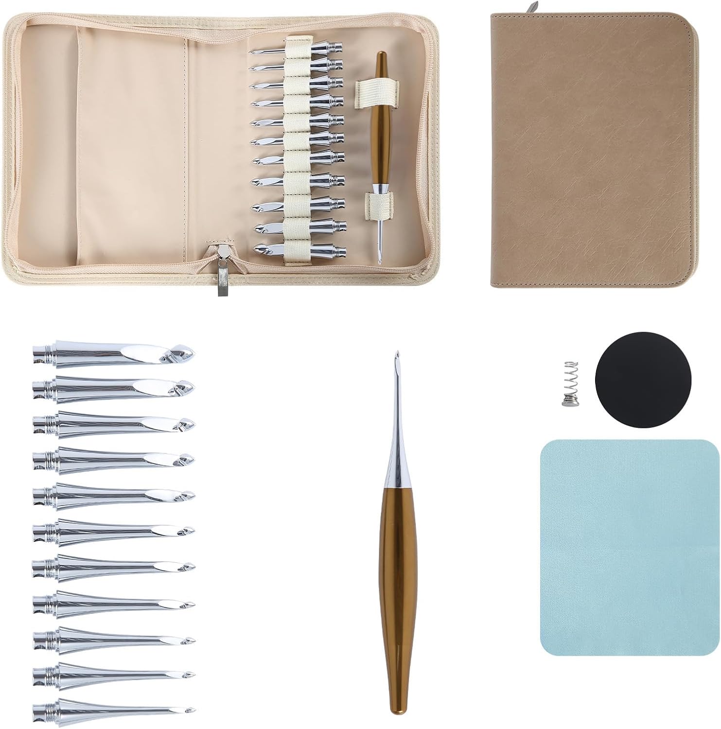 交換可能なアルミニウムかぎ針編みフック 11 チップ付き 人間工学に基づいたグリップ かぎ針編みフック針 3.5mm-10mm 編み