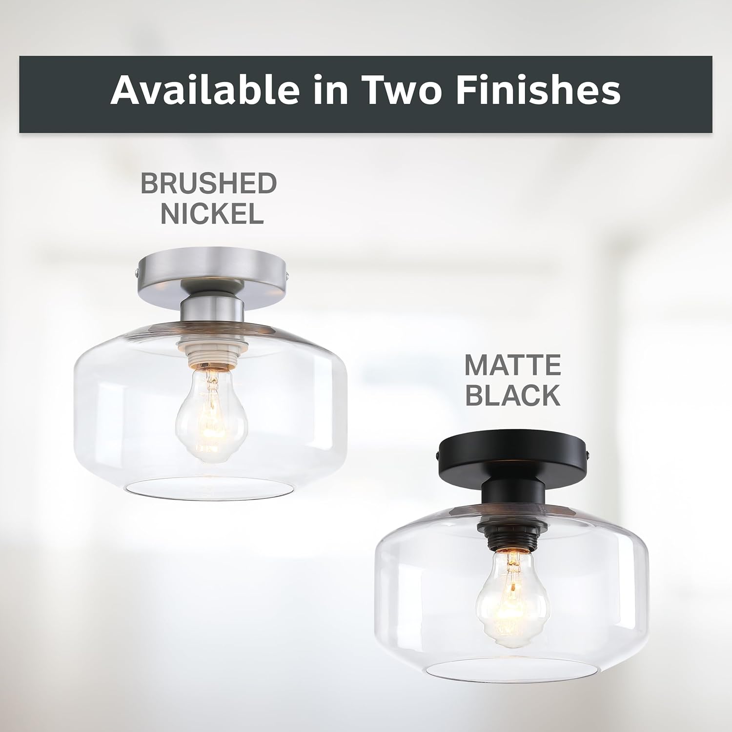 Designers Fountain Semi Flush Mount Ceiling Light, 8.75 Inch Clear Glass Lighting Fixture for Kitchen, Bedroom, Bathroom, and Hallway, Matte Black, D335M-SF-MB