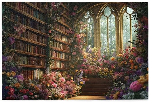 Dreamy Blossom Filled Library with Arch Windows Jigsaw, Wooden Puzzles for Adults 1000 Pieces, Fit for Living Room Entertainment, Friend Parties & Brain - Training Play