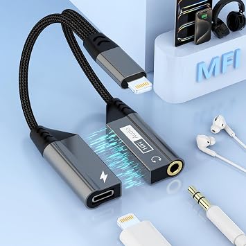 Magnetic 2-IN-1 Lightning to 3.5mm Audio Jack Headphone and Charge Cable Adapter for iPhone,Apple MFi CertifiedEarphone Converter Splitter Support Music+Charge+HiFi+Mic for iPhone 14 Pro/14 13 12 11