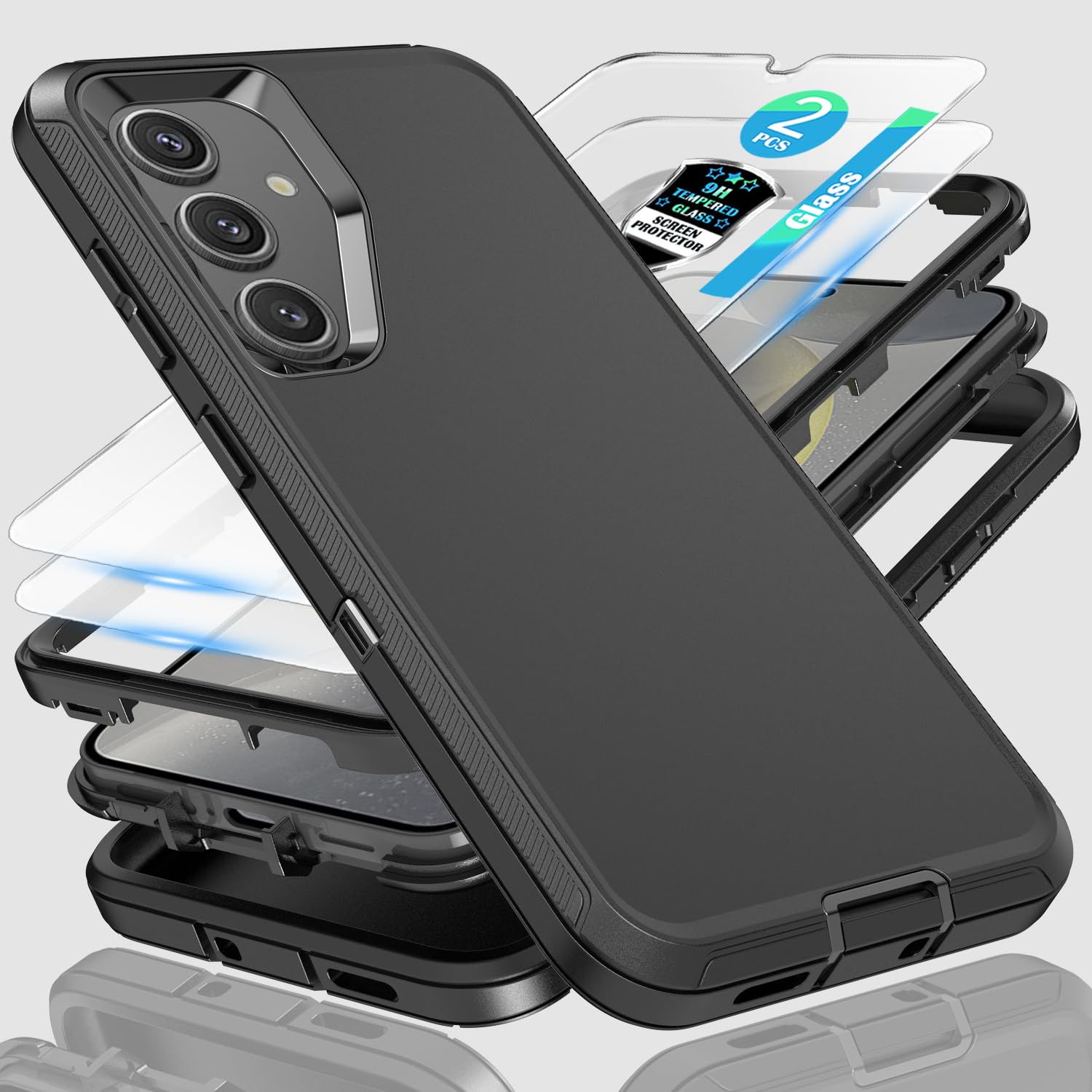 Htlhpxx for Samsung Galaxy S24 and S25 Case, 3-in-1 Heavy-Duty Protection with 2 * 0.18 Fingerprint Tempered Glass Film and Shockproof, Drop Proof,
