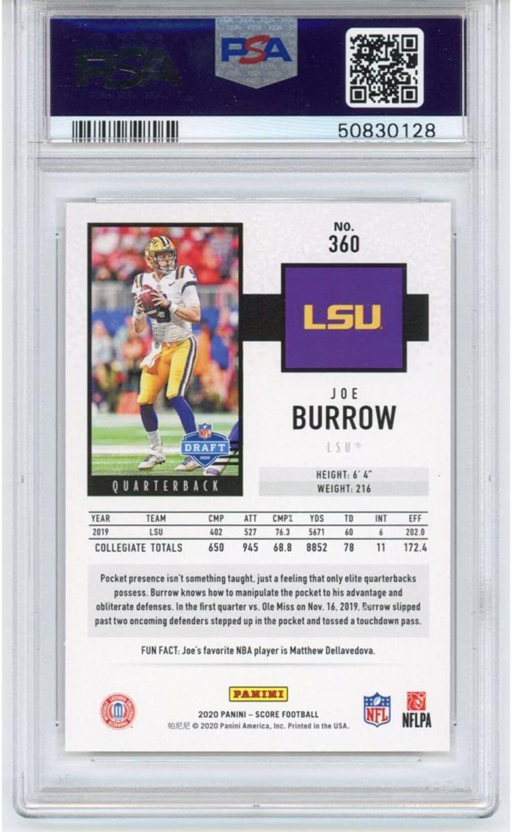 Amazon.com: Graded 2020 Panini Score Joe Burrow #360 Rookie RC Football Card  PSA 10 Gem Mint : Collectibles & Fine Art