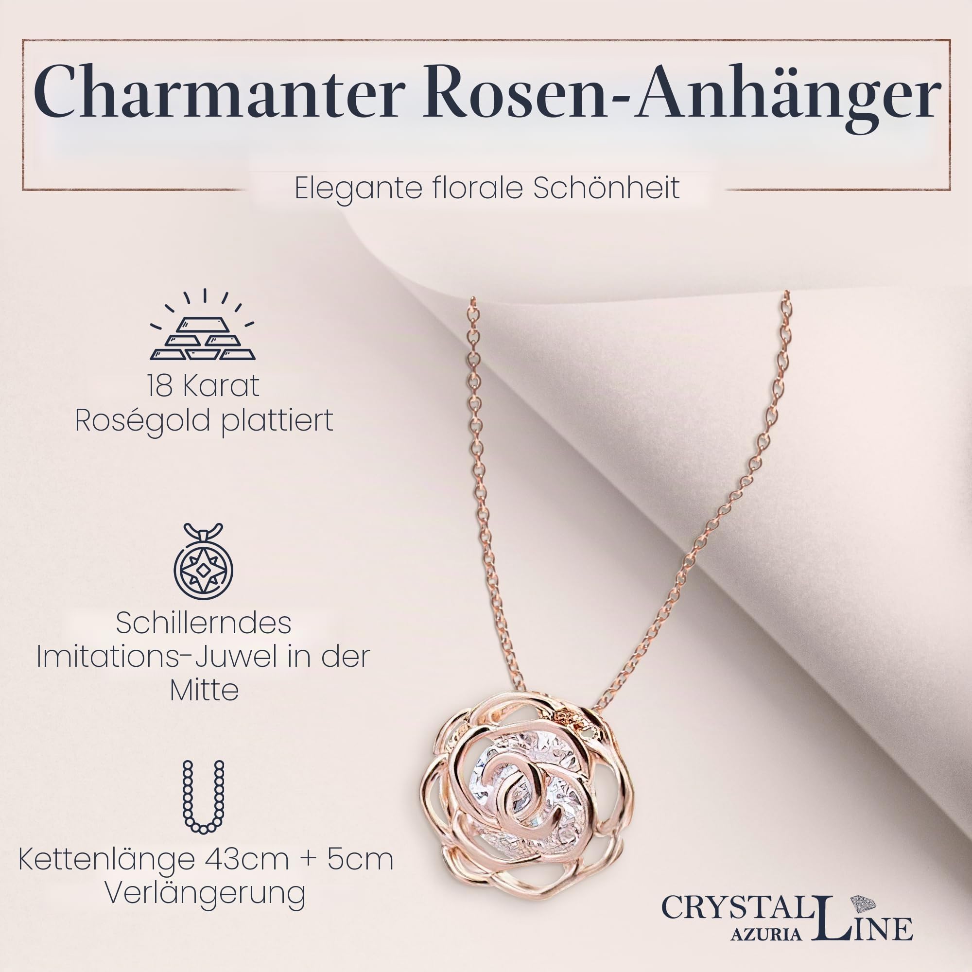Crystalline Azuria Rose Blumen Kristalle Schmuck-Set Halskette 45 cm Leverback Ohrringe Armband 18 kt Vergoldet für Damen