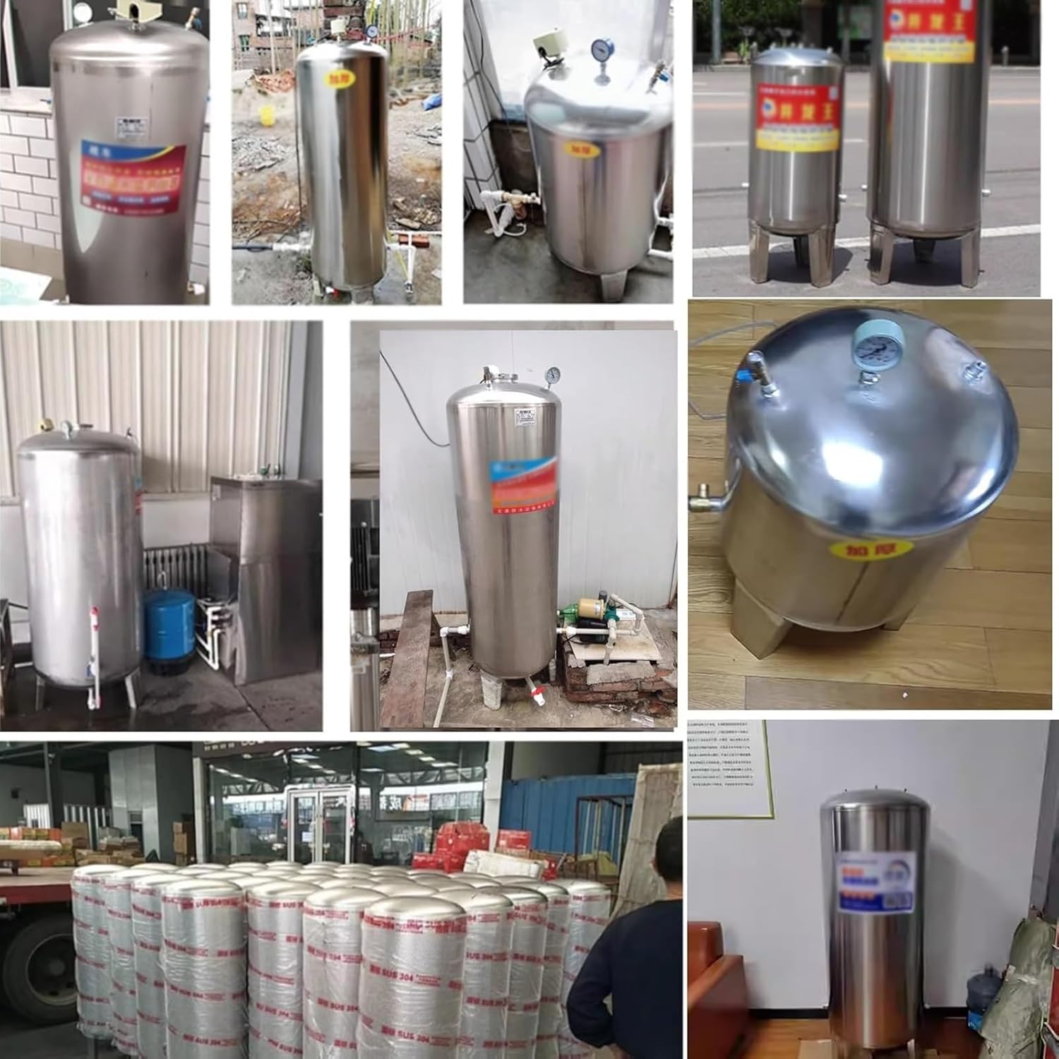 Stainless Steel Well Water Pressure Tank 15 26 42 52 66 80 Gallon, Fully Automatic Pressurized Water Tanks with Complete Kit, Water Storage Bladder Containers for Well Pumps(250L/66Gal(53x19.7in))