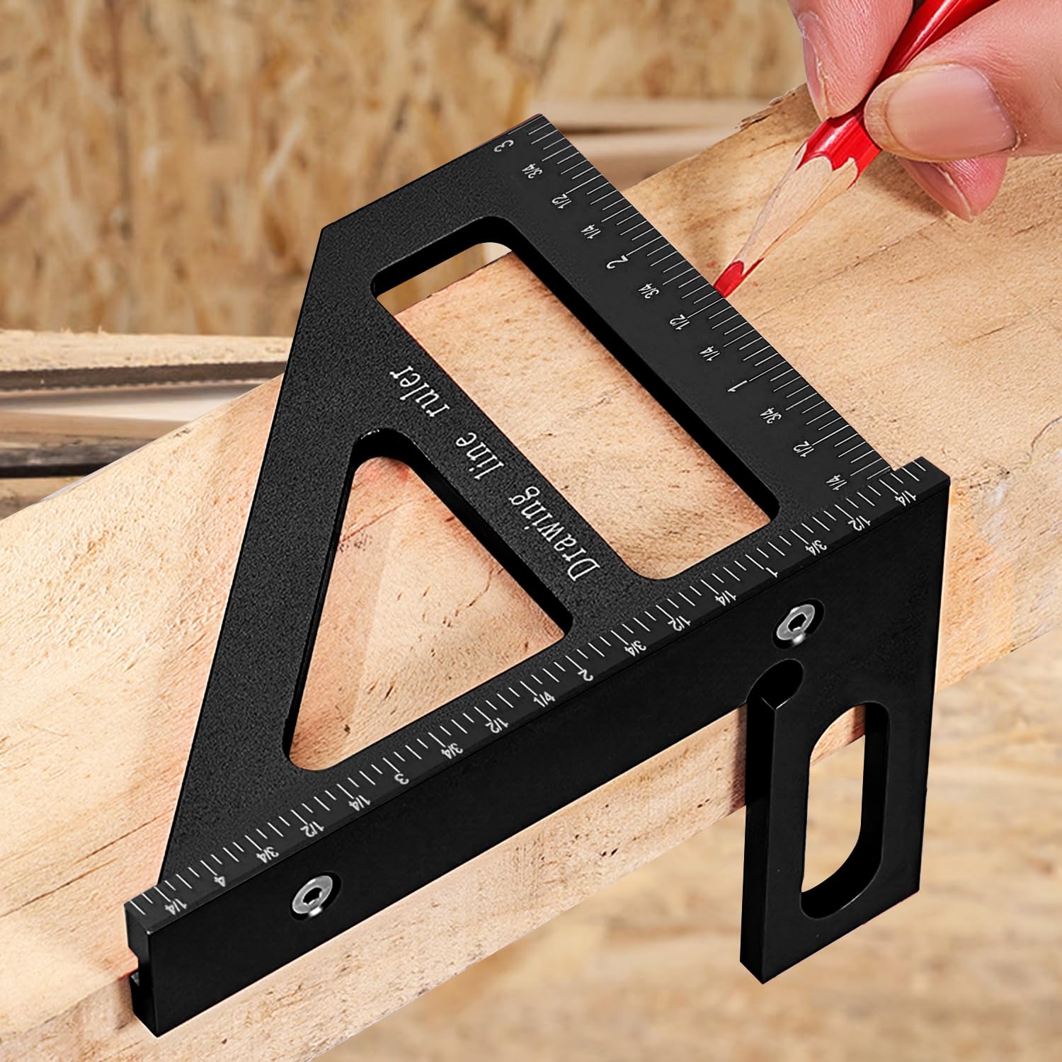 3D Multi-Angle Aluminum Alloy Woodworking Square 45 90 Degree Portable Miter Triangle Ruler Precision Design Measuring Tool for Carpenter Engineers (Black)