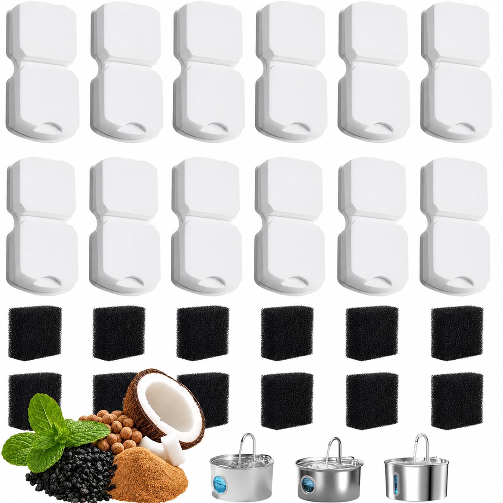 Cat Water Fountain Filters, 24 Pcs (12 Carbon + 12 Foam)