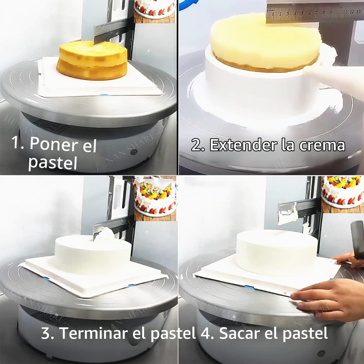 Máquina Semiautomática Formación Hielo para Tartas Cumpleaños, Nivelador Tartas, Esparcidor Decoración Crema, Máquina Alisadora, Raspador Tartas Ajustable 4 A 12 Pulgadas