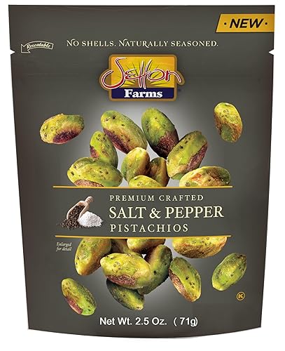 Pistachios - Granos de cáscara sazonados, sal y pimienta, bolsas de 2.5 onzas, paquete de 8, Kosher