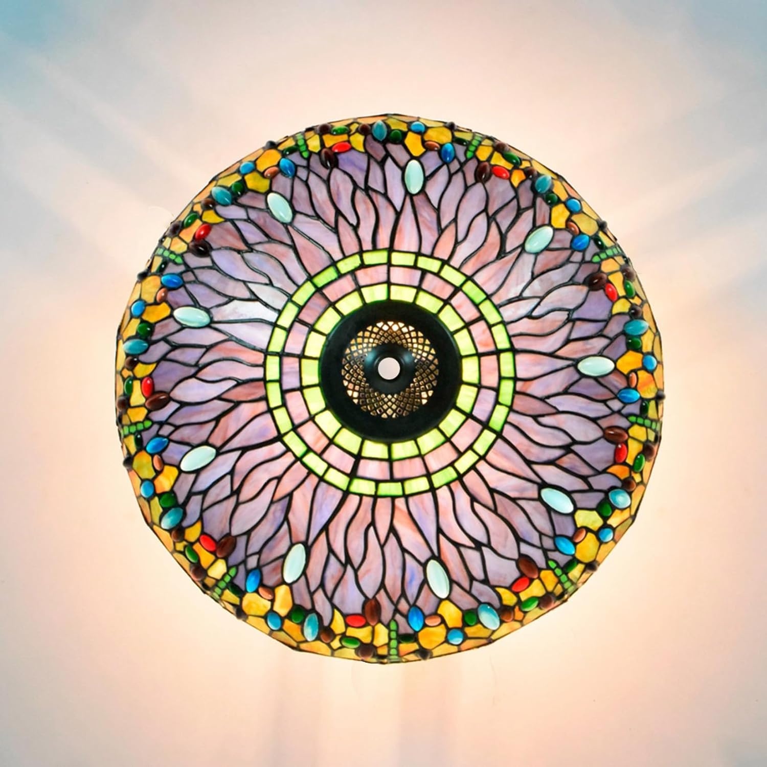 20-Inch Tiffany Style Dragonfly Lamp Shade Replacement Only, Stained Glass Lampshade Retro Handmade Lampshades Accessories Fit for Table lamp Pendant Lights Floor Lamps,A