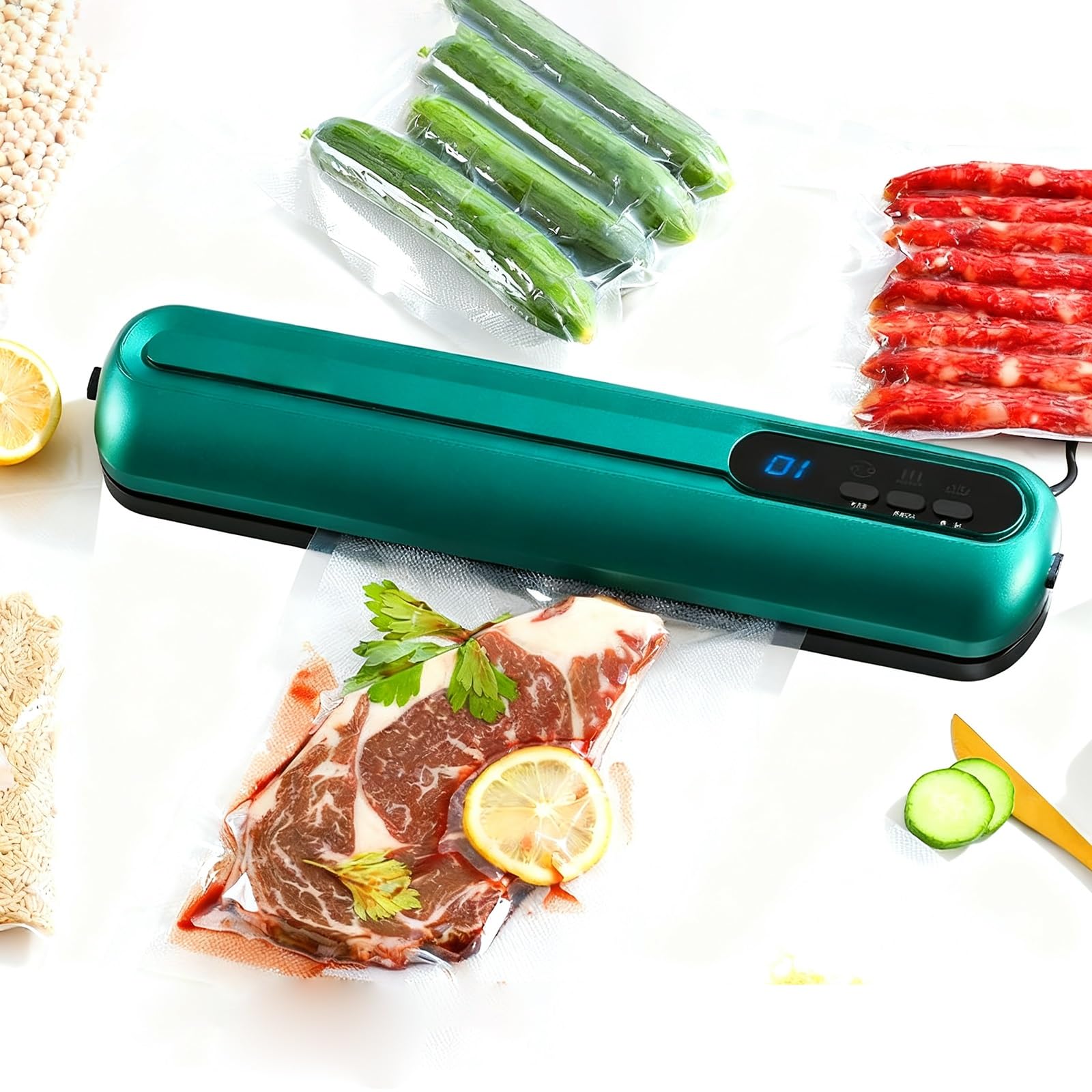 Smart Kitchen Vacuum Sealer - Automatic Food Preservation Sealer, Dry/Moist Modes, Vacuum Sealer for Freshness & Meal Prep(Green)