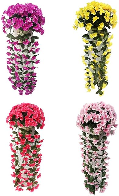 Souarts Artificial Wisteria Basket Vine Artificial Hanging Flowers Fake Hanging Baskets Artificial Flowers for Garden Wall Fence Wedding Balcony Outdoor Inside Home Door Decoration