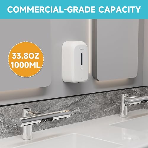 Miniatura 2 de AIKE Dispensador automático de jabón líquido de montaje en pared de 33.8 oz con construcción ABS comercial, modelo AK1226S (blanco)