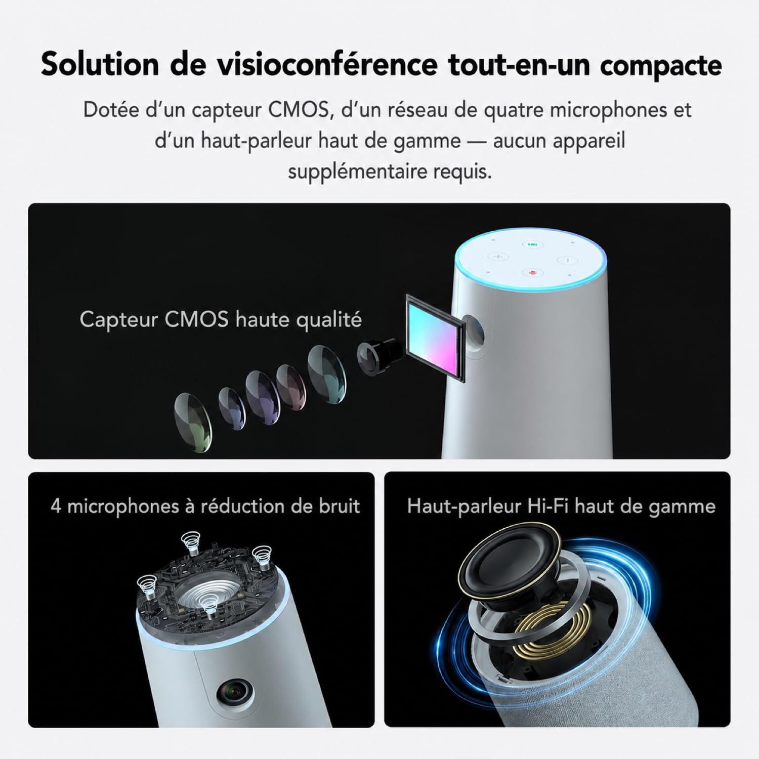 Nuroum C20 Tout-en-Un Webcam avec Microphone et Haut-Parleur,1080P Full HD avec 100°Grand Angle,Ultra Grand Angle,Videocaméra avec Réduction du Bruit AI,Webcam PC USB Plug&Play pour Windows/Mac