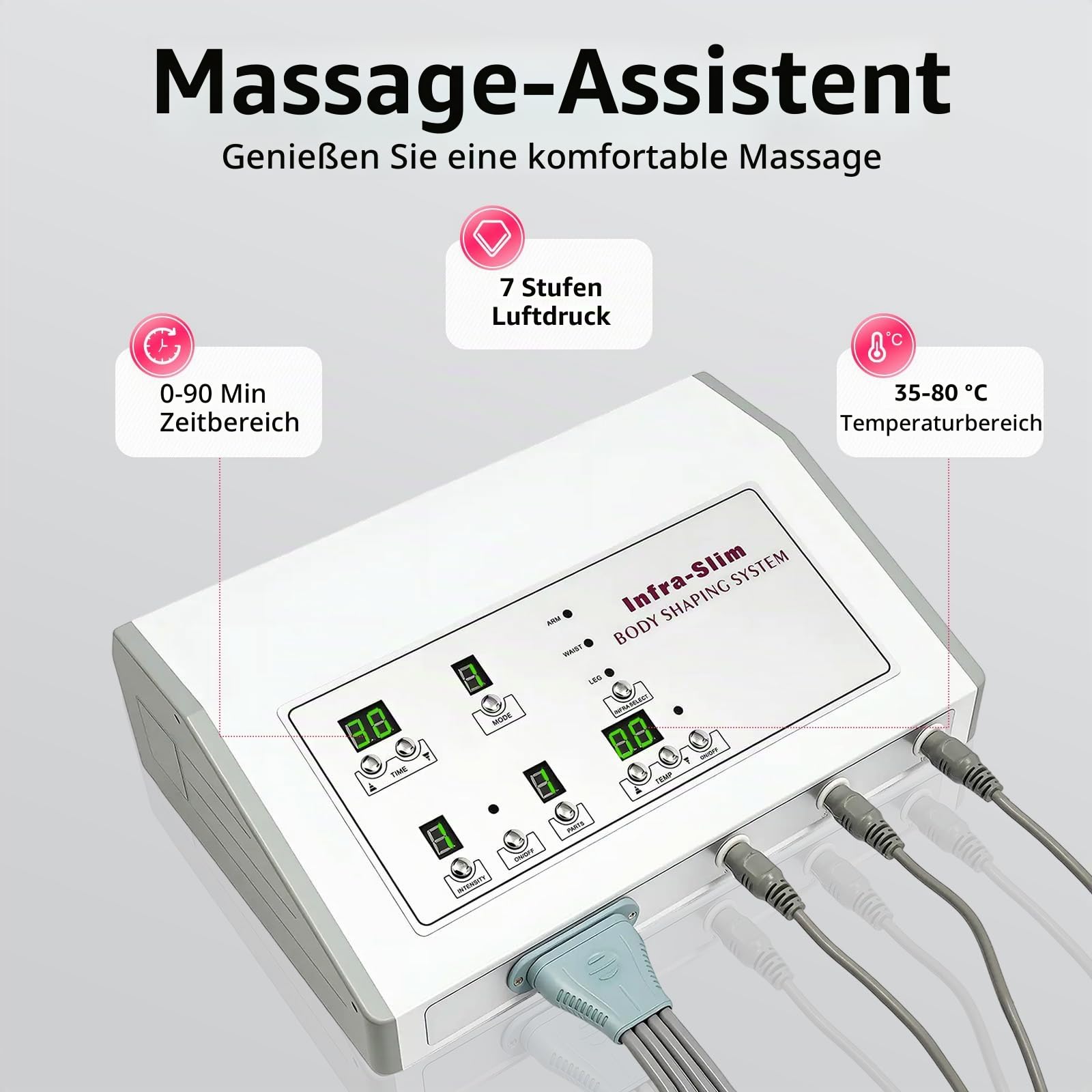 Lymphdrainage Gerät mit Infrarot-Wärme, Ganzkörper Massagegerät mit 7 Druckstufen, Luftdruck Massagegerät für Beine und Arme, 400W Beinmassagegerät mit 6 Programmen, Inklusive Ganzkörper-Anzug