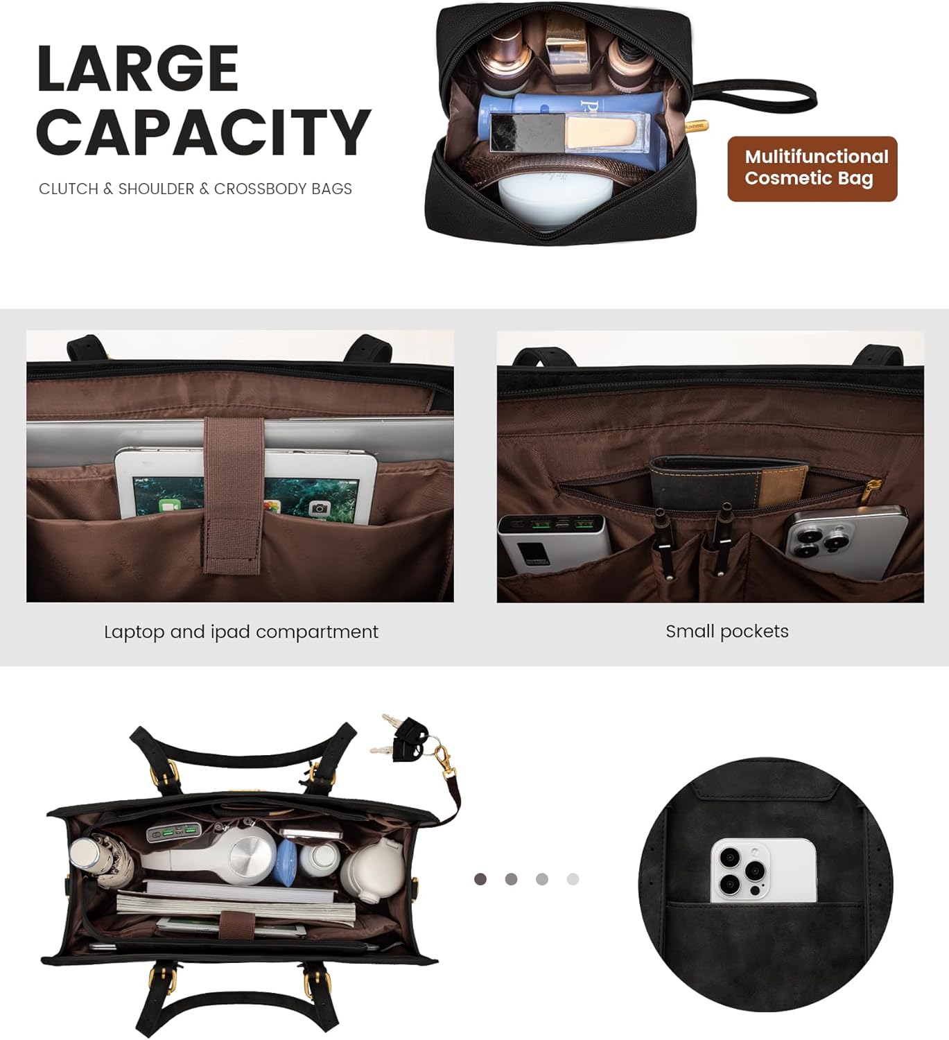 LOVEVOOK Laptop Bag for Women Vintage Leather Laptop Tote 15.6 inch Large Capacity Computer bag with Clutch Purse for Work - Image 4