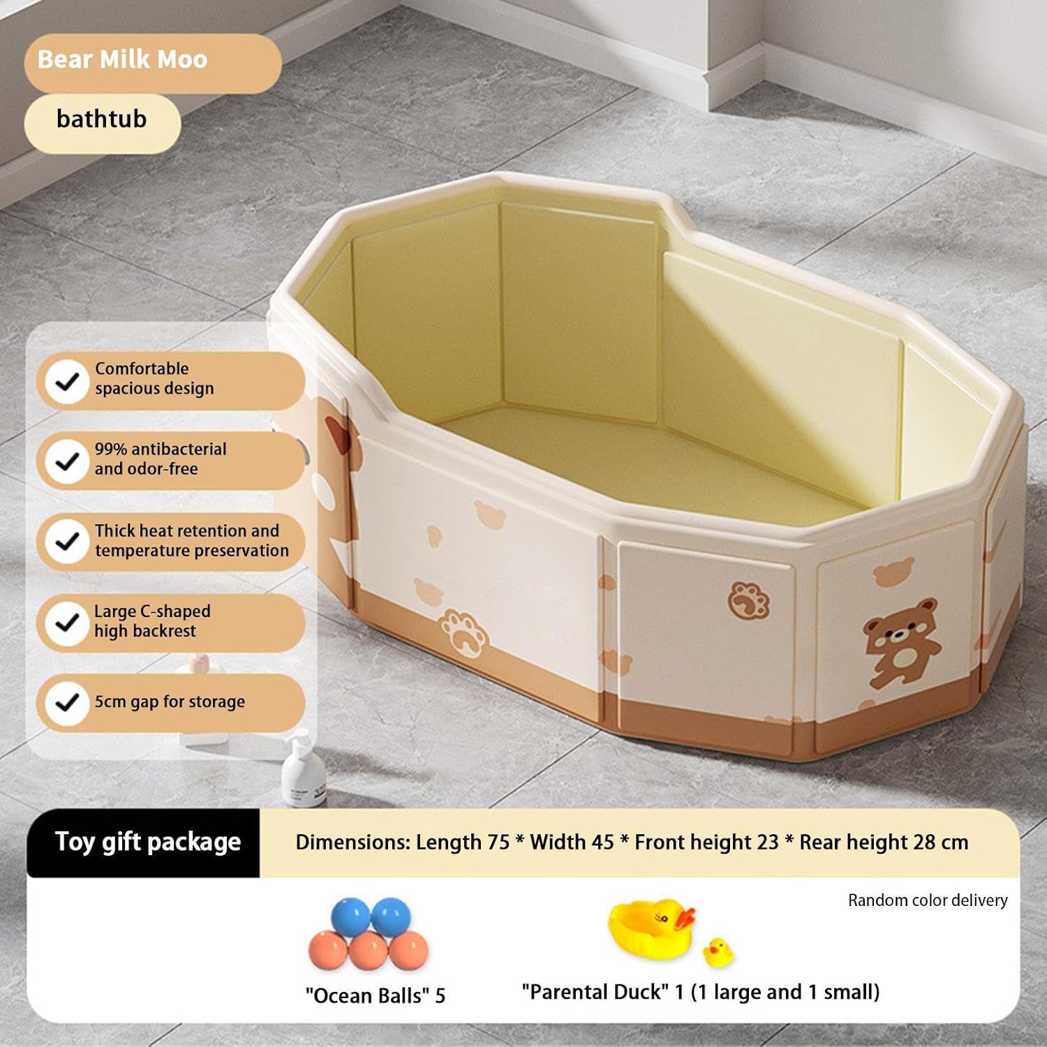Kid Bathtub Shower - 75x45cm Portable Folding Bathing Pool, Drain Plug Tub for Boys, Girls, and Pets, Space-Saving Foldable Bathtub with Durable Design for Apartment, Farmhouse, Travel