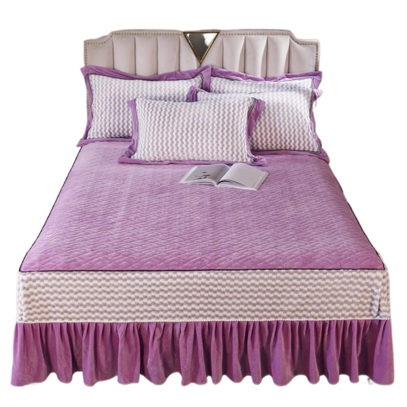 Winter Thicken Warm Coral Fleece Quilted Bed Skirt King Queen Size Bedspread Soft Cover Not Including Pillowcase(Color 5,1pc skirt 180x200cm)