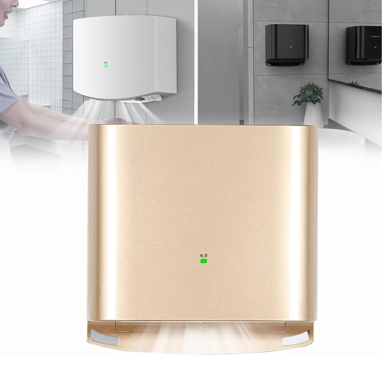 Händetrockner Automatische 10 Sekunden Trocknen Energiesparend Kommerziell Wandmontage Kommerzieller mit Sensorautomatik Warmluft-Händetrockner für Badezimmer zu Hause,Gold