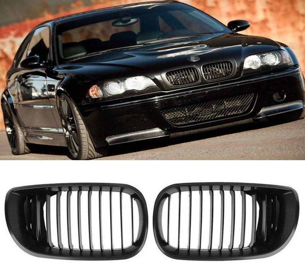 1 Pair Car Front Grilles for BMW E46 2002-2004 - Matte Black Single Line Front Kidney Grills - Car Front Bumper Grille - Improves Your Vehicle’s Exterior Styling(Matte Black)