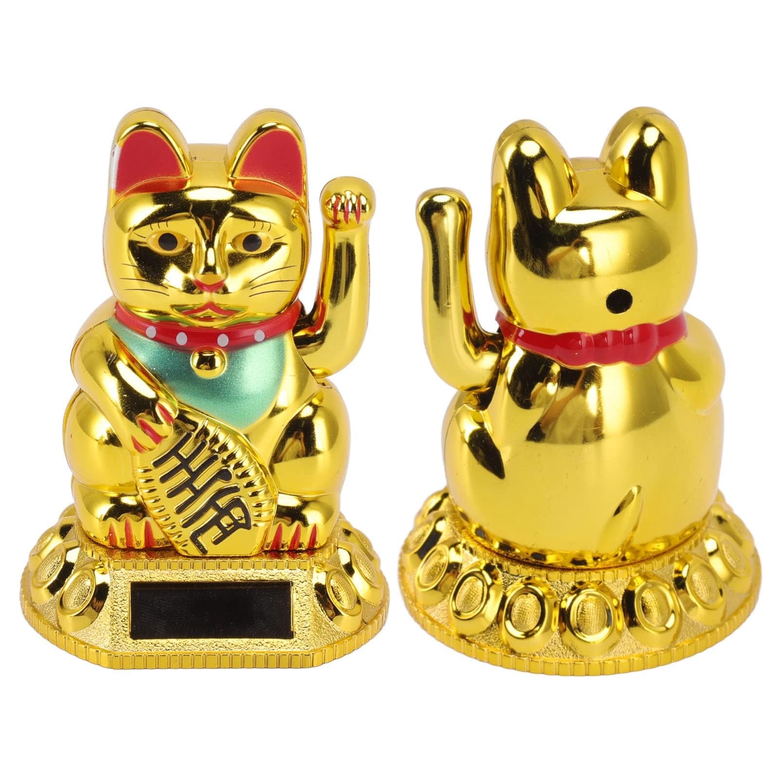Braccio Oscillante Lucky Cat, Lucky Fortune Cat Gatto Fortunato Giapponese a Energia Solare con Braccio Oscillante Fengshui Lucky Cat Braccio Oscillante Per Auto, Desktop, Aperture Aziendali(Oro)
