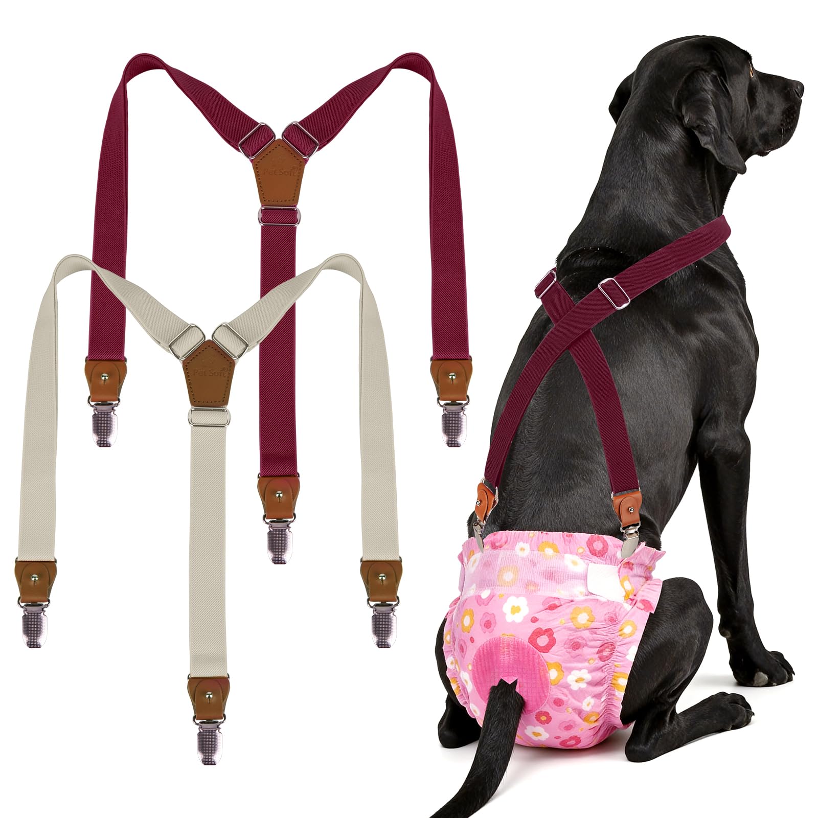 Pet Soft Dog Suspenders 2 Pieces Female Dog Diaper Suspenders for Dogs Diaper Keeper Suspender for Dogs Skirt, Doggy Dress (Brown & Burgundy, M/L)