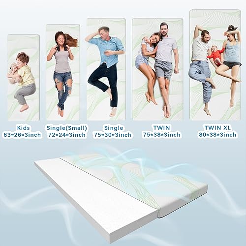 Miniatura 6 de KingChii Colchón de espuma viscoelástica completa de 3 pulgadas de grosor con soporte 50D, funda de tela de punto de seda de hielo, enrollable