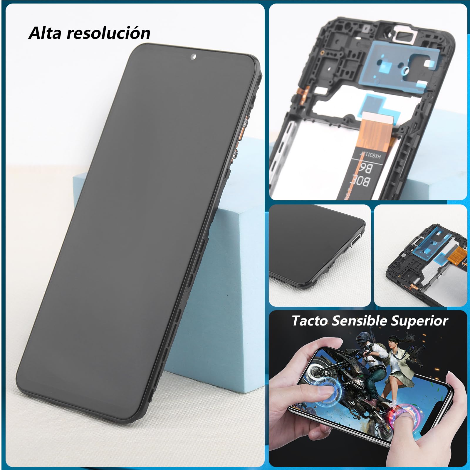 RongZy Pantalla para Samsung Galaxy M13 M135F Pantalla Táctil LCD Kit de Pantalla de Repuesto Ensamblaje Digitalizador de Reemplazo con Herramientas(Neqro con Marco)
