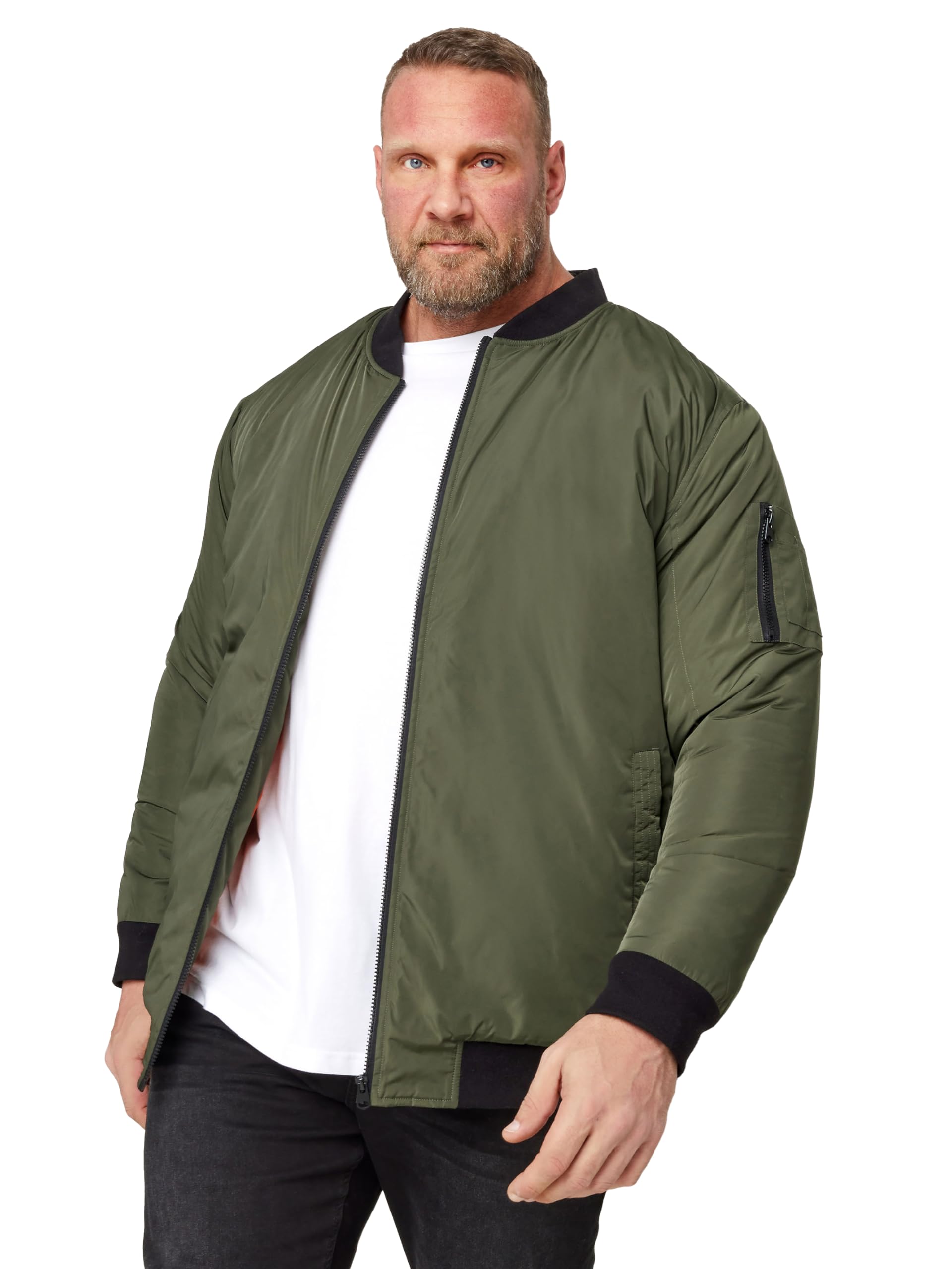 Badrhino Men's Khaki Big & Tall Green Zip Bomber Jacket - Plus Curve 3XL Plus