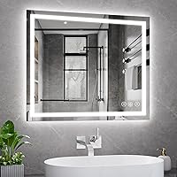 KOONMI 30x36 LED Backlit Bathroom Mirror with Front Lights, Anti-Fog, Dimmable 3 Colors, Memory, Shatterproof Tempered Glass