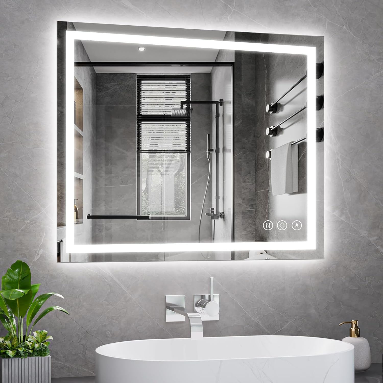 Koonmi 30x36 LED Bathroom Mirror Backlit Front Lit LED Bathroom Mirror with Lights for Wall 3 Colors Anti-Fog