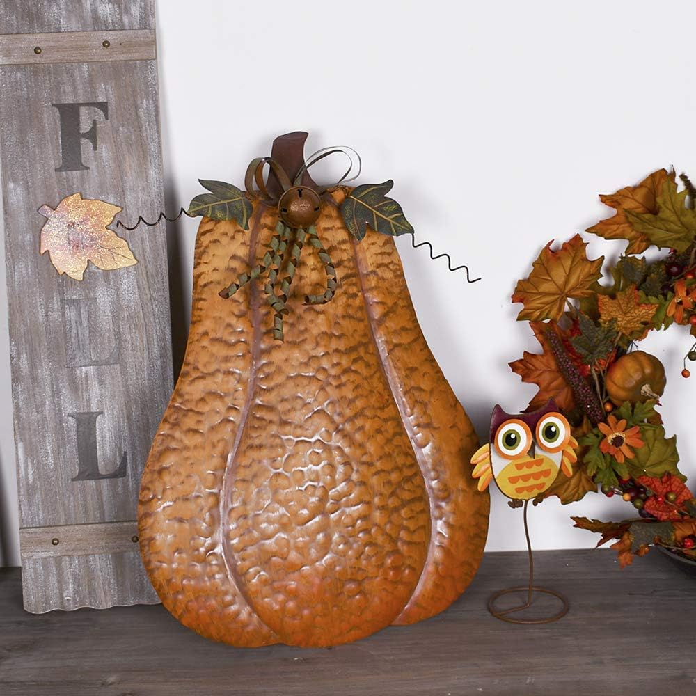 Standing Metal Flat Pumpkin Decor Table Centerpiece Decoration, Fall Harvest Halloween Thanksgiving Decorative Pumpkin Lawn Yard Patio Indoor Outdoor Décor 24.5''H