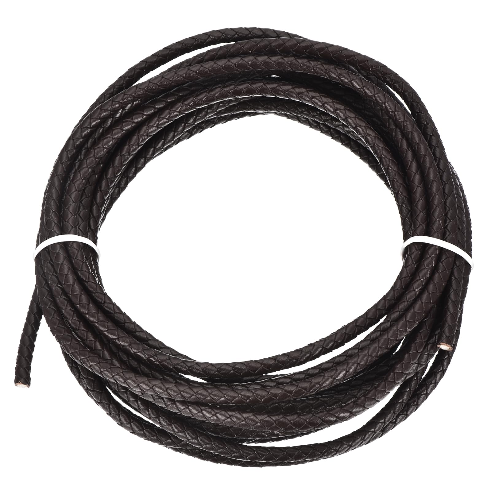 Cordon en cuir tressé rond 5 mm café foncé de 5 m pour fabrication bijoux colliers et bracelets
