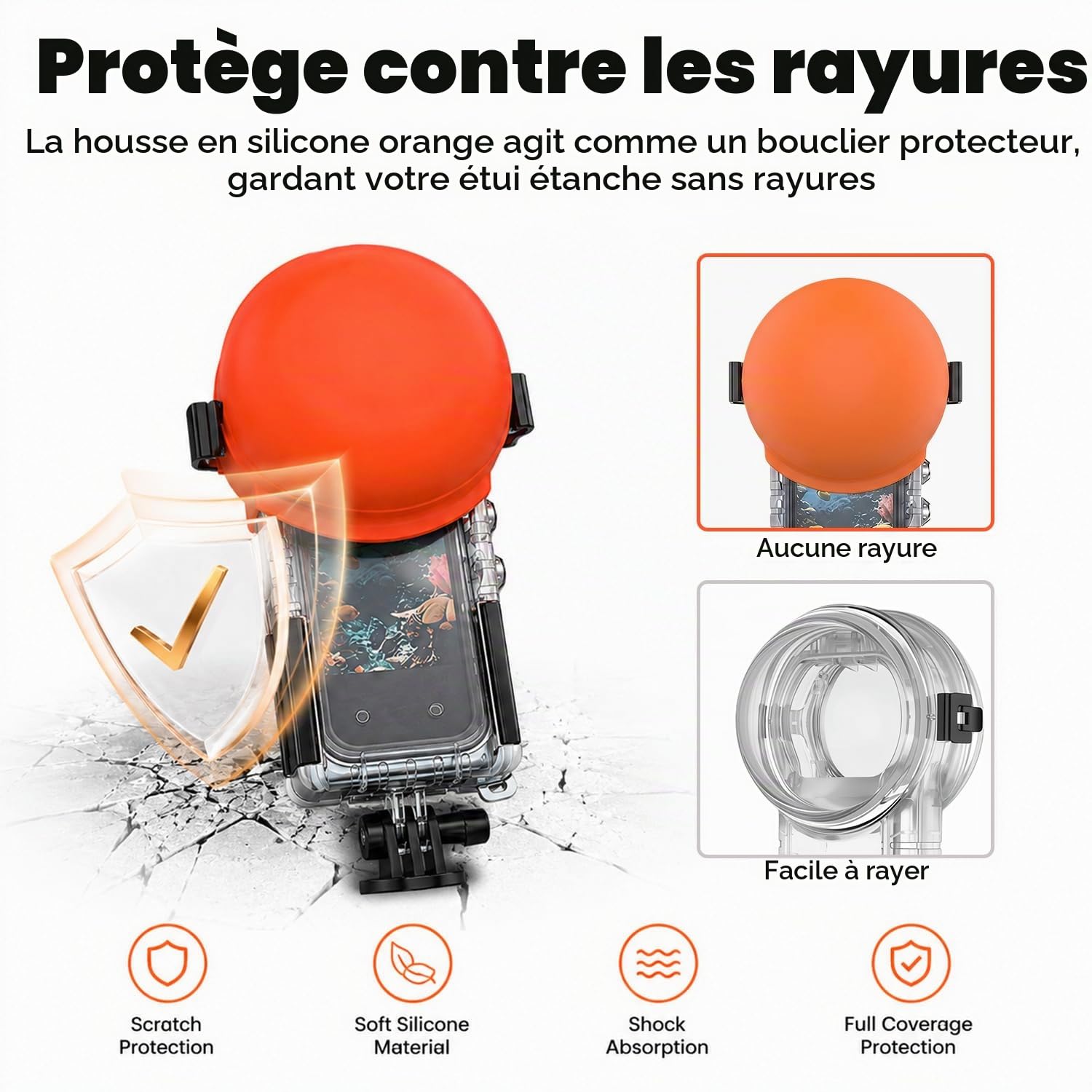 60m Invisible Étui Plongée Compatible avec Insta360 X5（Rouge-Orange） | 196 ft Depths étanche Boîtier, Anti-Buée, Anti-Buée 360° sous-Marine Protection, Plongée Surf Plongée Tuba Ski-Rouge-Orange