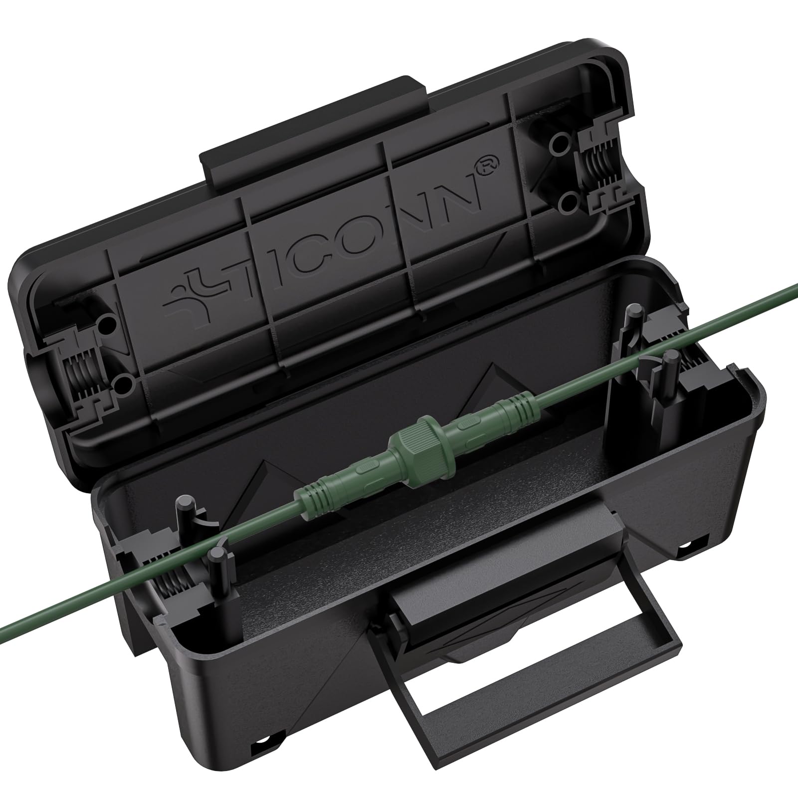 TICONN Outdoor Electrical Box, IP54 Splash-Proof Outdoor Extension Cord Cover, Protects Power Strip, Plug, Socket, Timer, Holiday Lights (Black, Small)