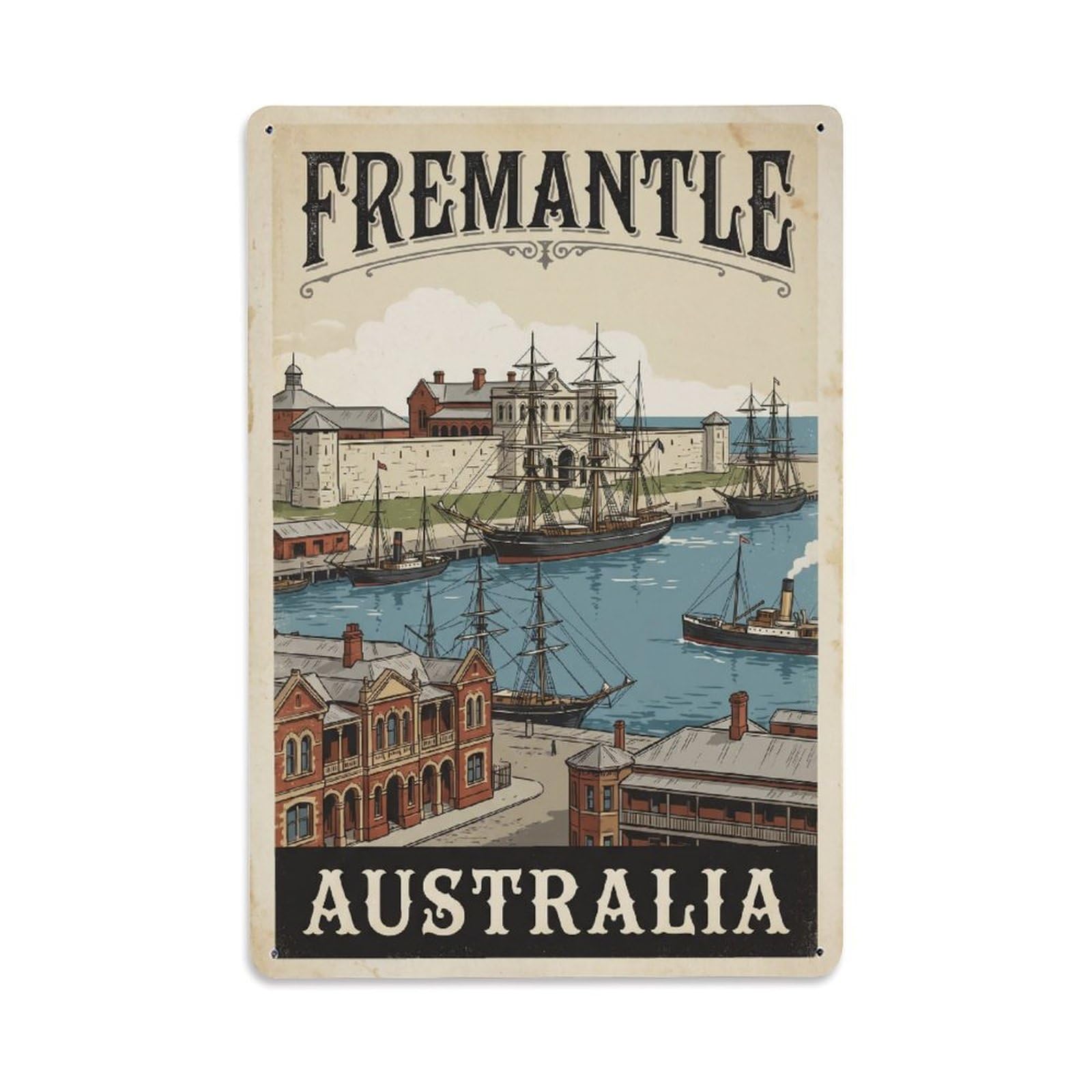 Australia Fremantle Vintage Regional Travel Metal Tin Sign