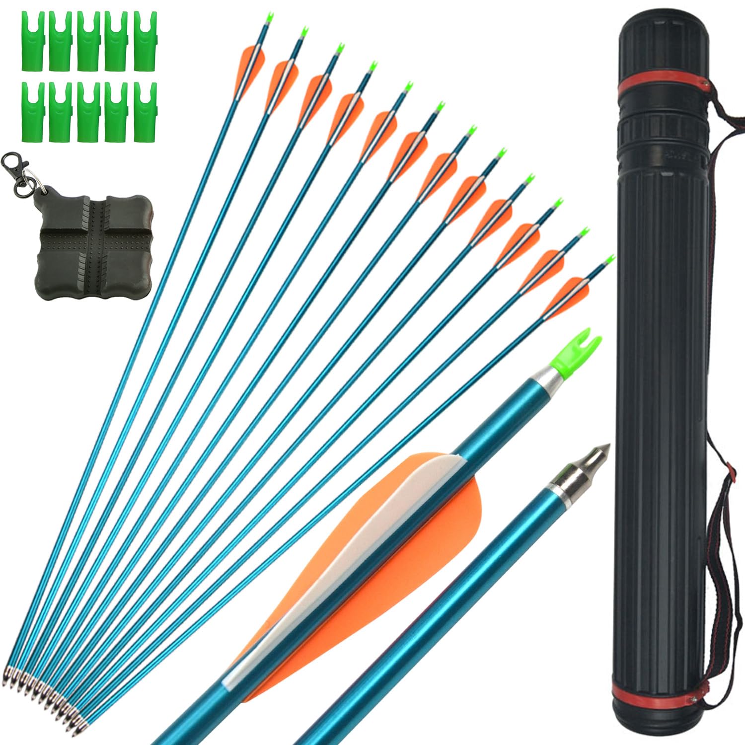 SHARROW 12PCS 32 Inch Aluminum Arrows Spine 500, 100 Grain Screw-in Tips, Plastic Vanes, Fit Recurve Compound Longbow for Practice & Outdoor Shooting (Blue kit)