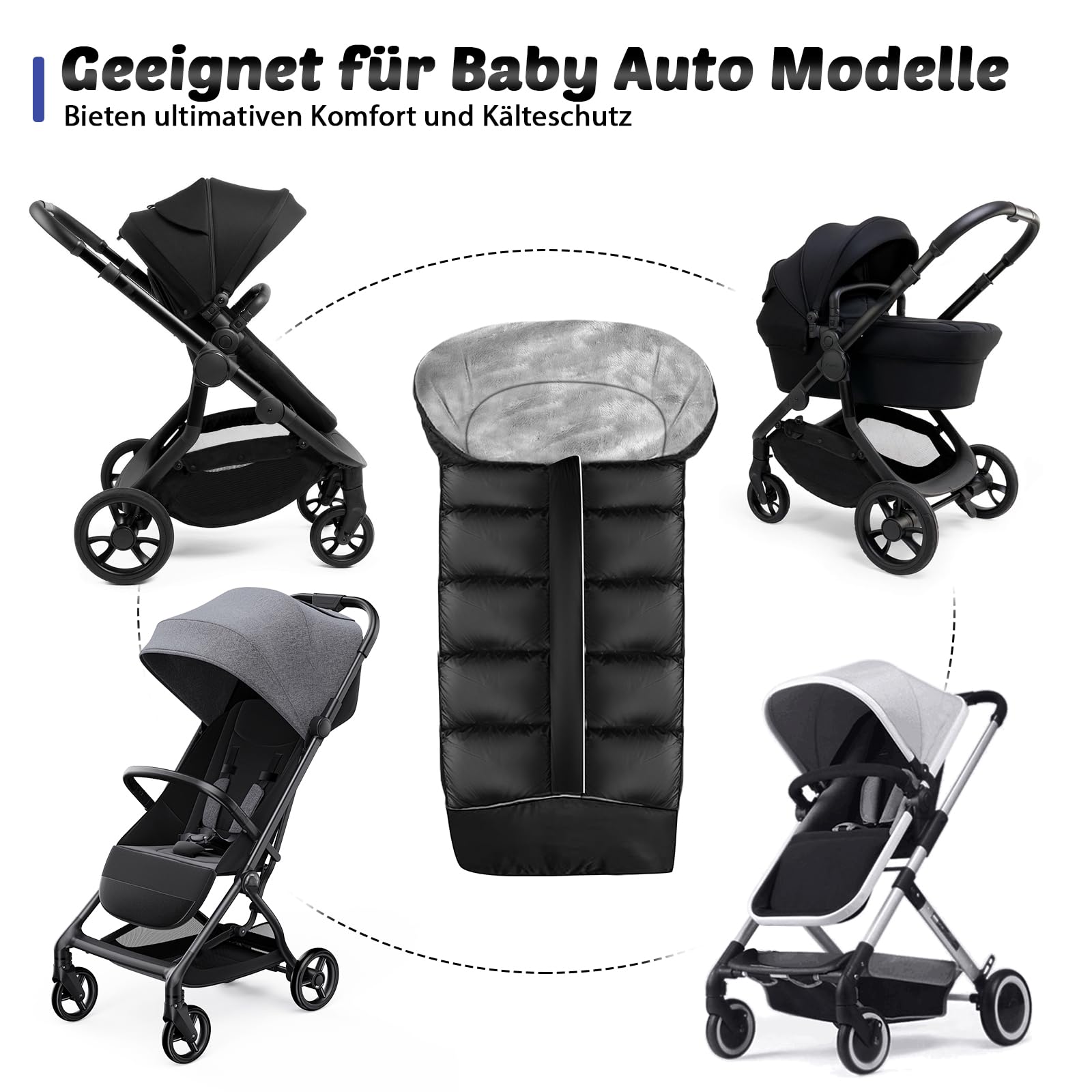 Sacco Coprigambe Invernale per Passeggino HOSPAOP, Universale per Bambini, con Cerniera, Strisce Riflettenti, Impermeabile per Sportwagen Jogger Buggy, Nero