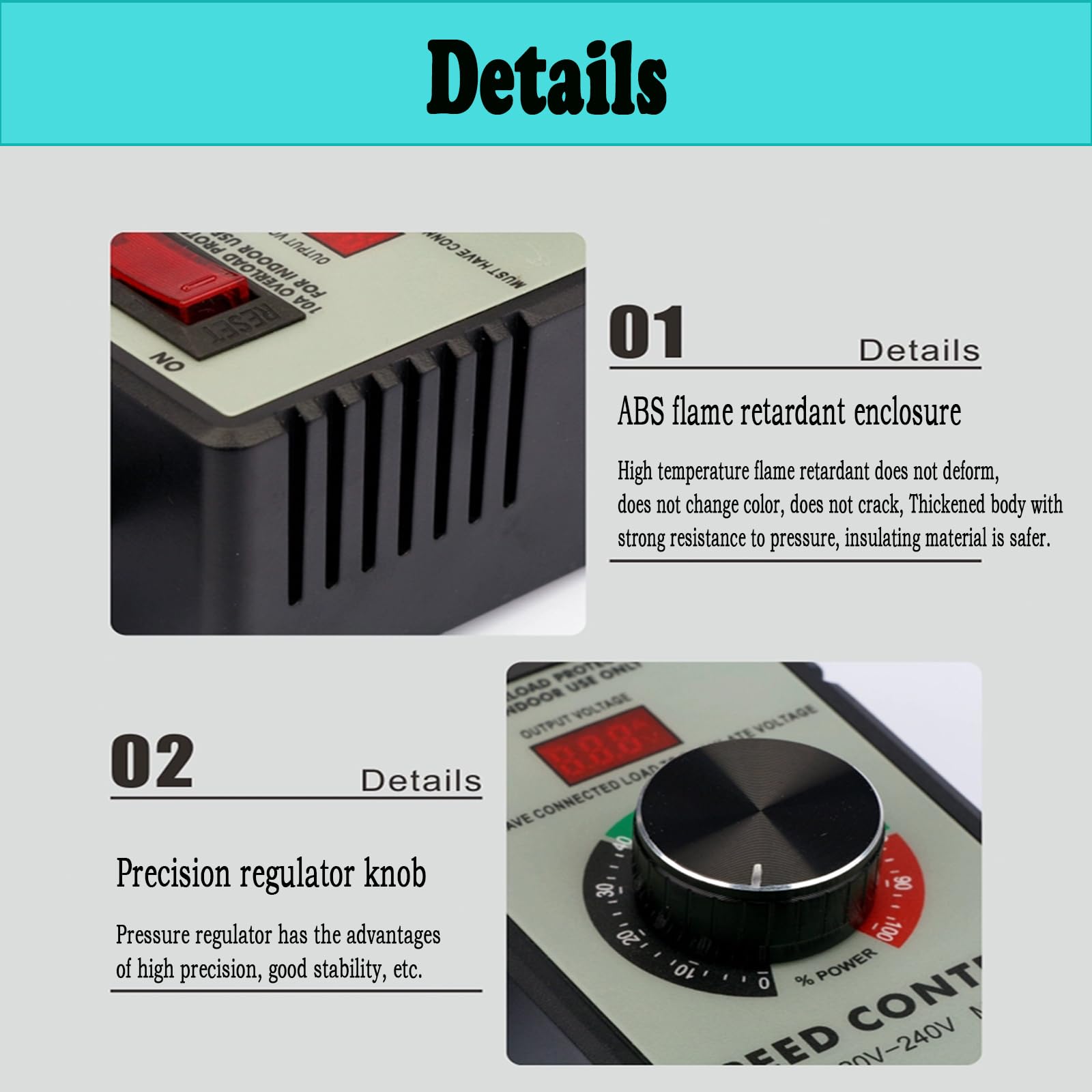 Produktbild von 220V Drehzahlregler 2000W – Stufenlose Regelung 0–220V, 9A, Flammenhemmend – Für Bohrmaschinen, Stichsägen, Schleifer & Lüfter