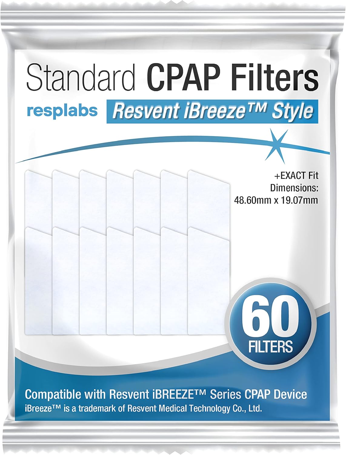 resplabs CPAP Filters - Compatible with The Resvent iBreeze Machine - 60 Filter Pack