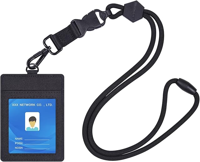 2-Sided ID Badge Holder, Wisdompro 23 inch Heavy Duty Neck Strap Lanyard with 1 Clear ID Window & 2 Credit Card Slot PVC ID Card Holder, Safety Breakaway Detachable Buckle - Vertical Black