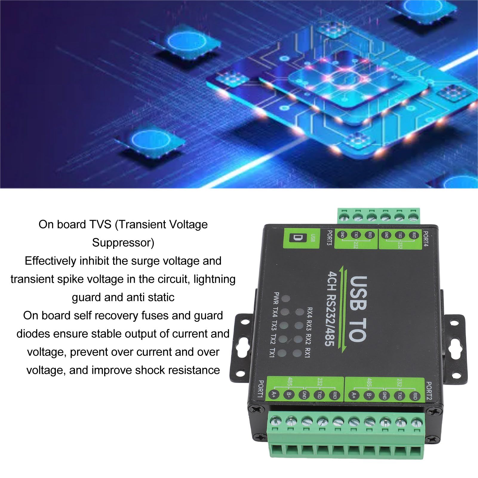 Fabater Isolierter USB-Konverter in Industriequalität, Einfache Installation, 5 V USB auf für Professionellen RS485 422-Konverter für Computer
